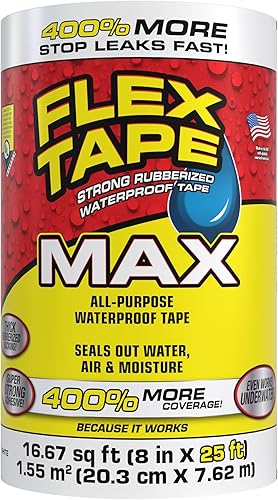 Flex Tape, MAX - Cinta impermeable de goma flexible y gruesa original, para sellar y parchar, funciona bajo el agua, interior y exterior,