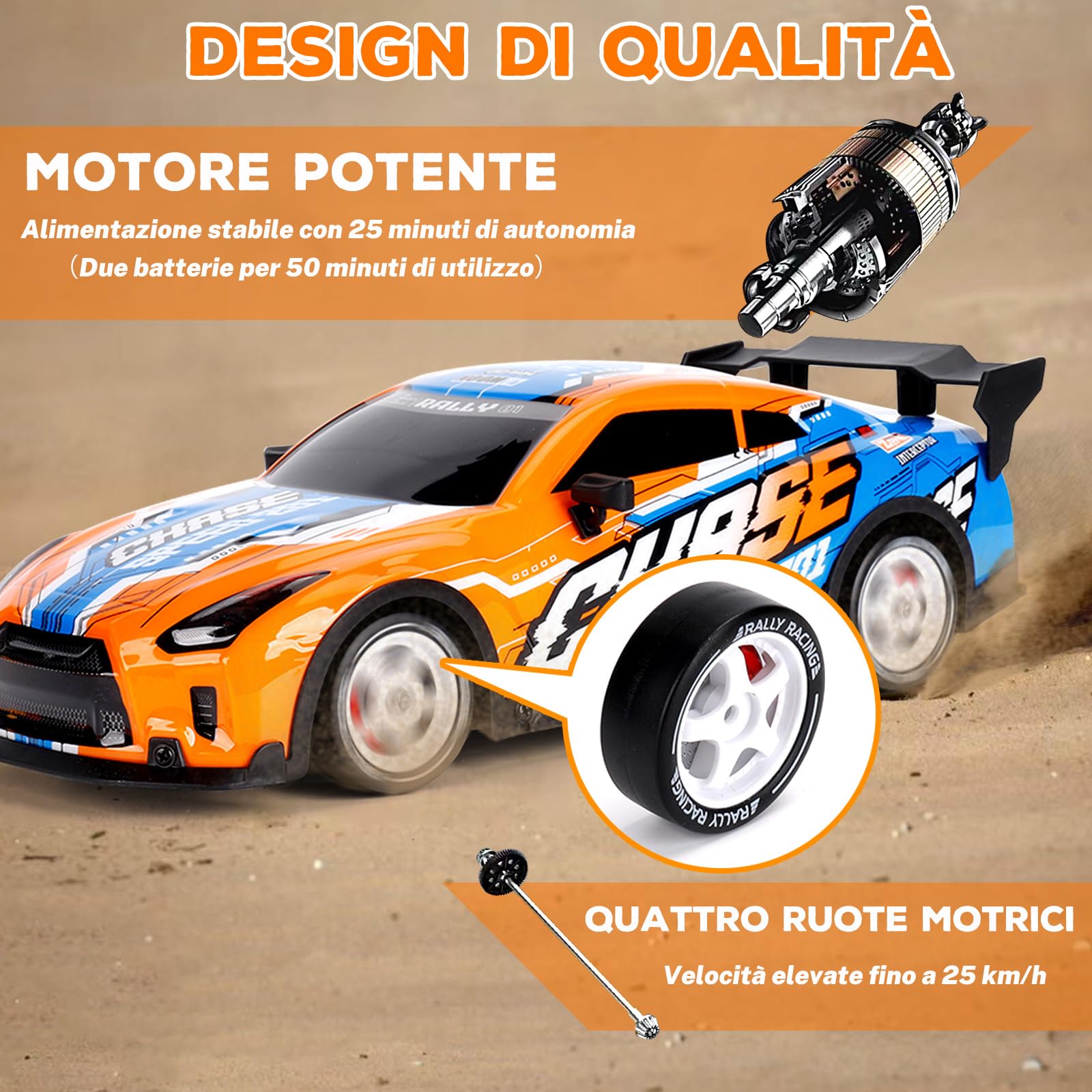 JONRRYIN Macchina Telecomandata Drift, 1:14 RC Drift Car, 25km/h 4WD Radiocomandata Auto con Luce LED, Regalo di Giocattolo Auto per Adulti e Bambini di Età Superiore agli 8 Anni