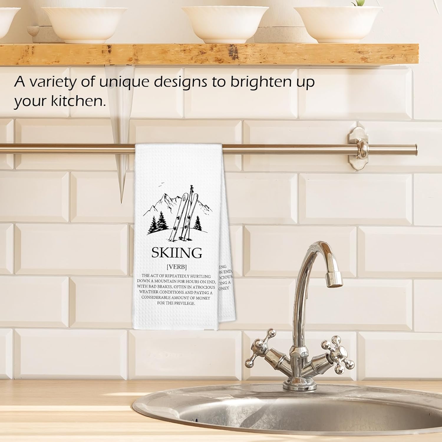 Winter Ski Kitchen Towels, Ski Lover Gifts for Women Men Dish Hand Tea Towels, Skiing Gifts, Winter Skiing Decorative Towels for Bathroom Kitchen, 16x24 Inch - Image 2