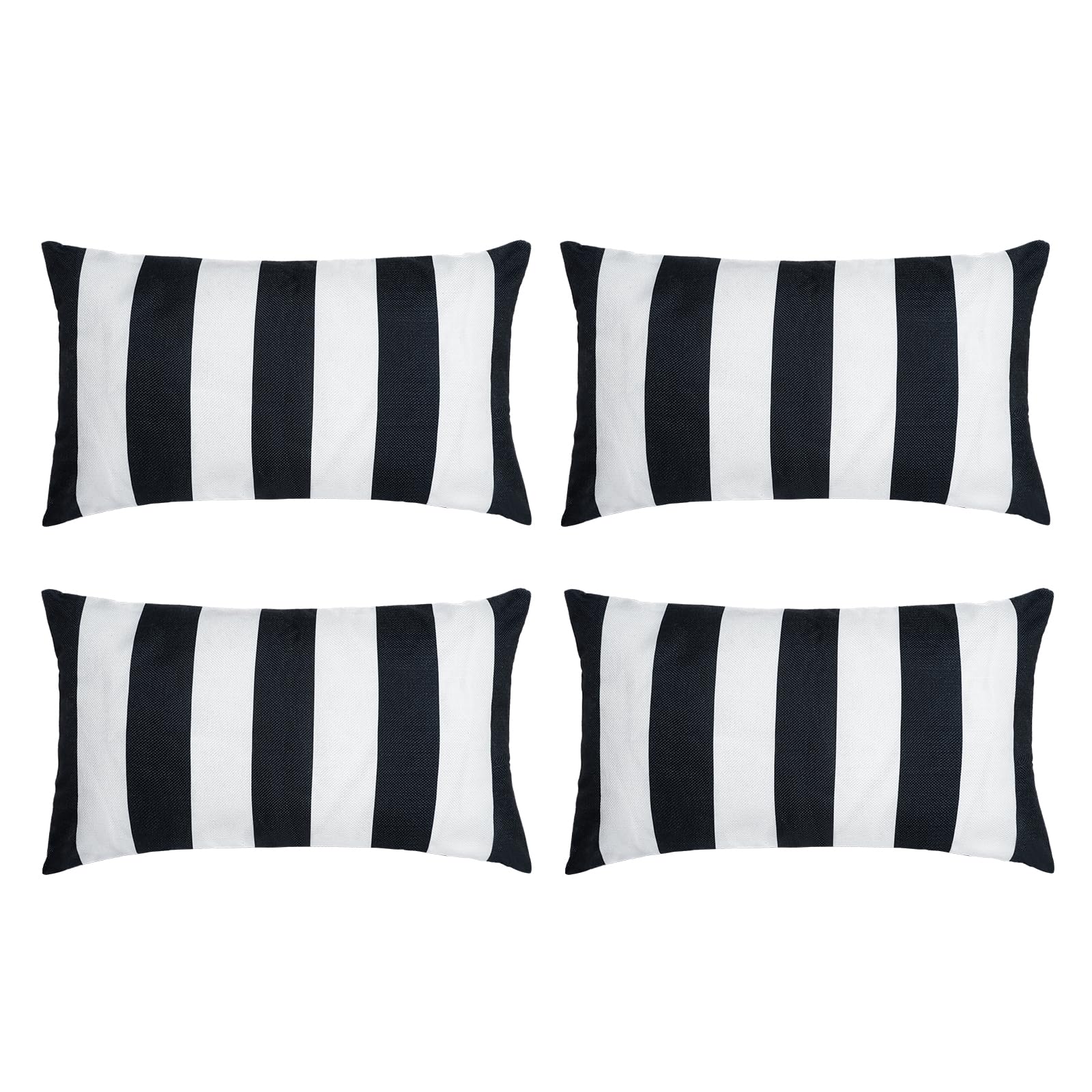tiggell Lot de 4 Housses de Coussin décoratives imperméables pour extérieur, Jardin, terrasse, canapé, Balcon, Rayures (Noir et Blanc, 30,5 x 50,8 cm)