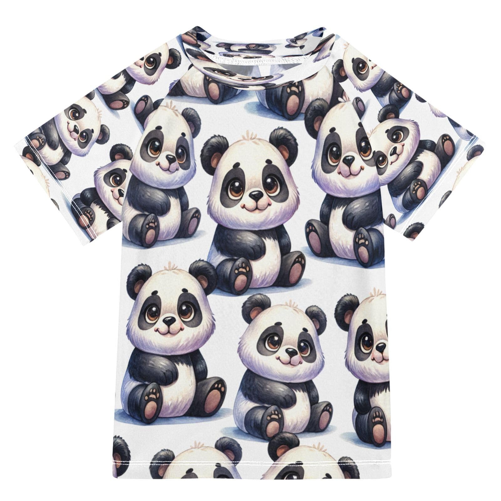 Boys Sun Shirts UV Protection Short Sleeve Rash Guard Swim Shirt Cartoon Panda Water Shirt Rashguard 11-12T,27