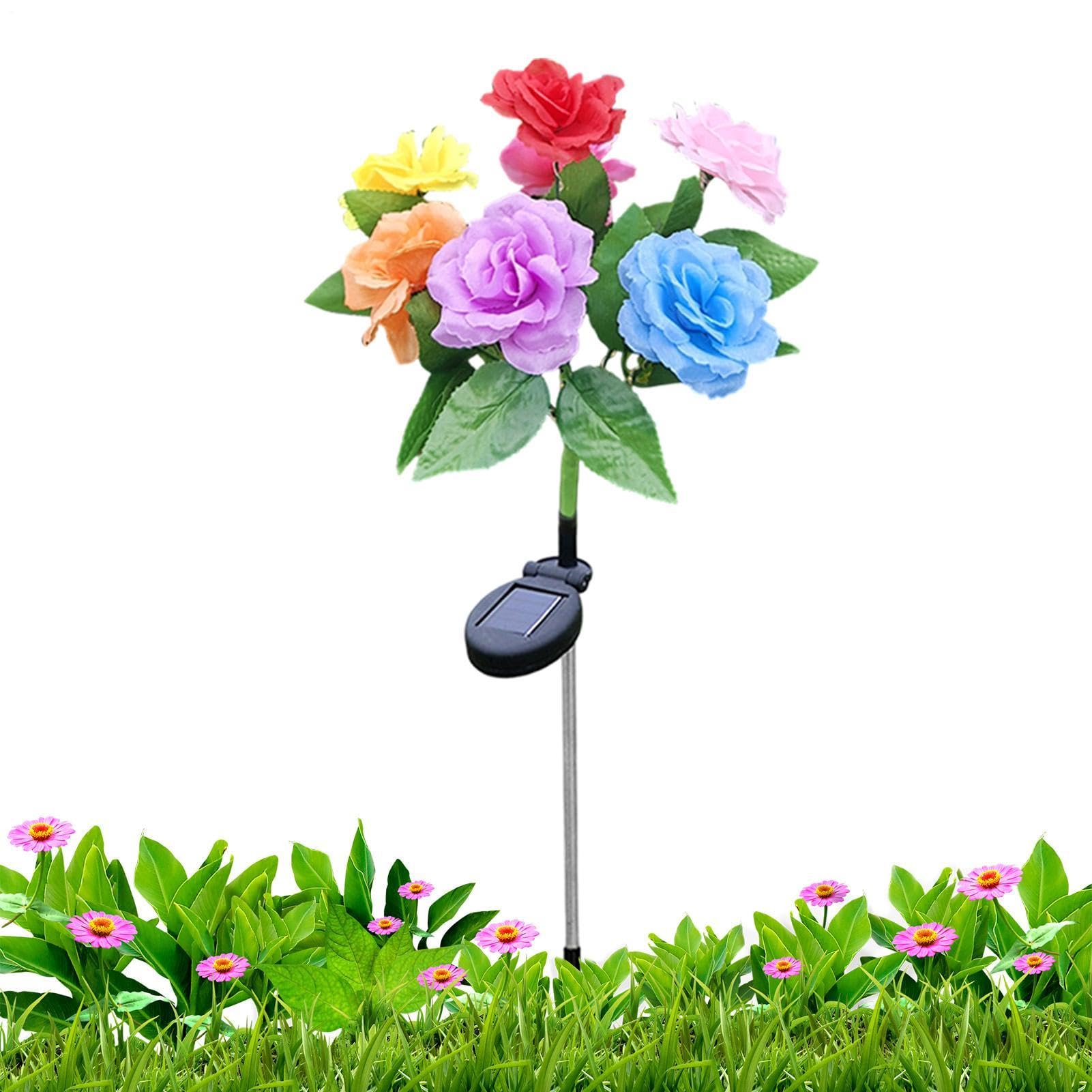 Solar Garden Lights Outdoor - Artificial Flowers with Ground Stakes | Rose Outdoor Lights Solar Powered | for Porch Fence Walkway Lawn Park Mothers Women Grandma Birthday Party