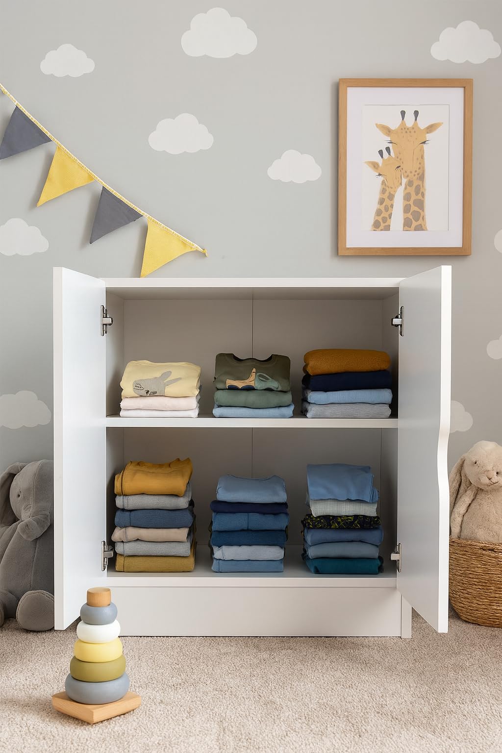 leomark Mueble Roma Blanco Semimate Armario Bajo 60x42x78 cm con Estante Ajustable Diseno Clasico Tablero 18 mm Asa Segura Montaje Sencillo Ideal para Salon Dormitorio o Pasillo, Caballo