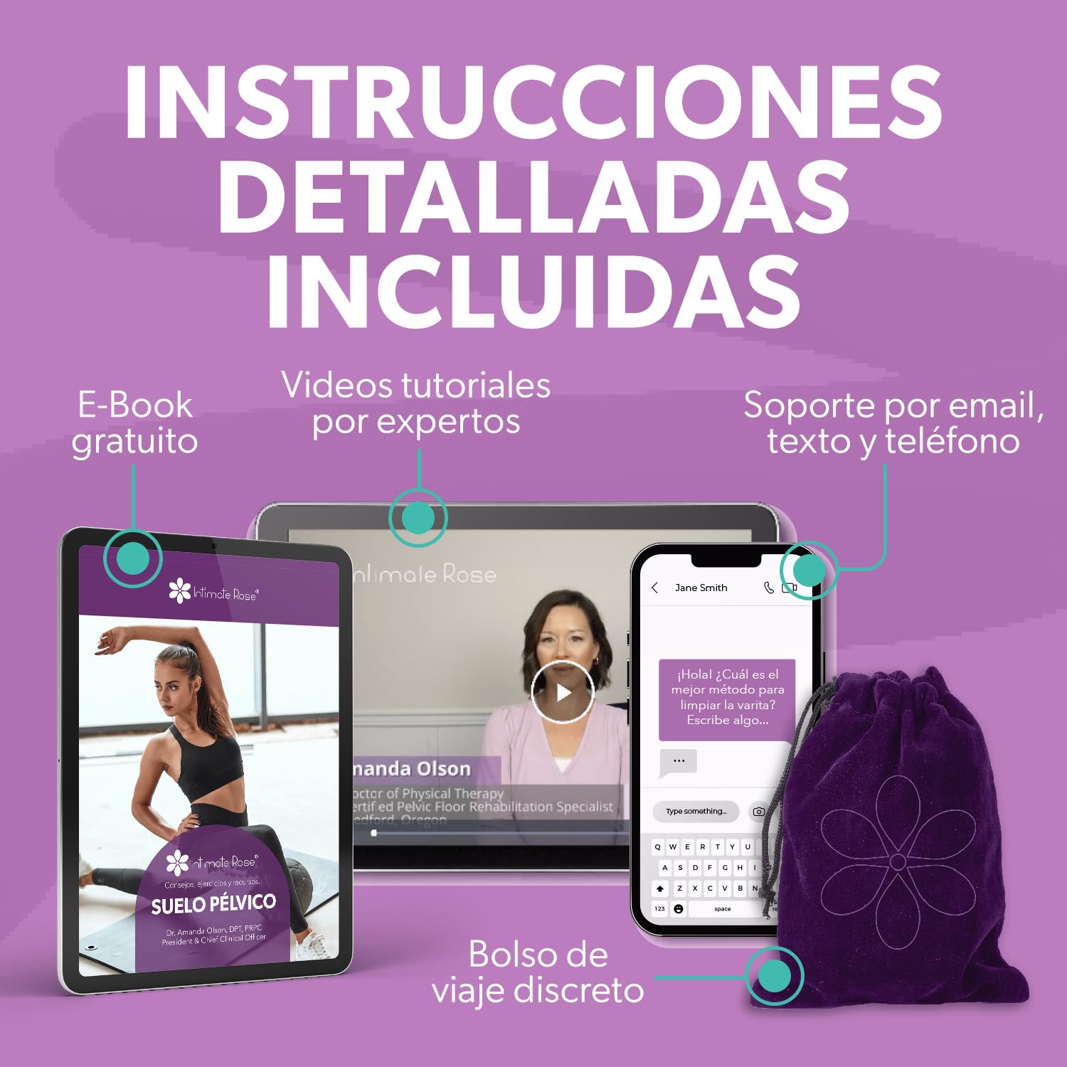 Intimate Rose Varita con vibración para aliviar el dolor muscular pélvico - Uso en Fisioterapia Pélvica para la Liberación de Puntos Nerviosos y Puntos Sensibles - Hombres y Mujeres