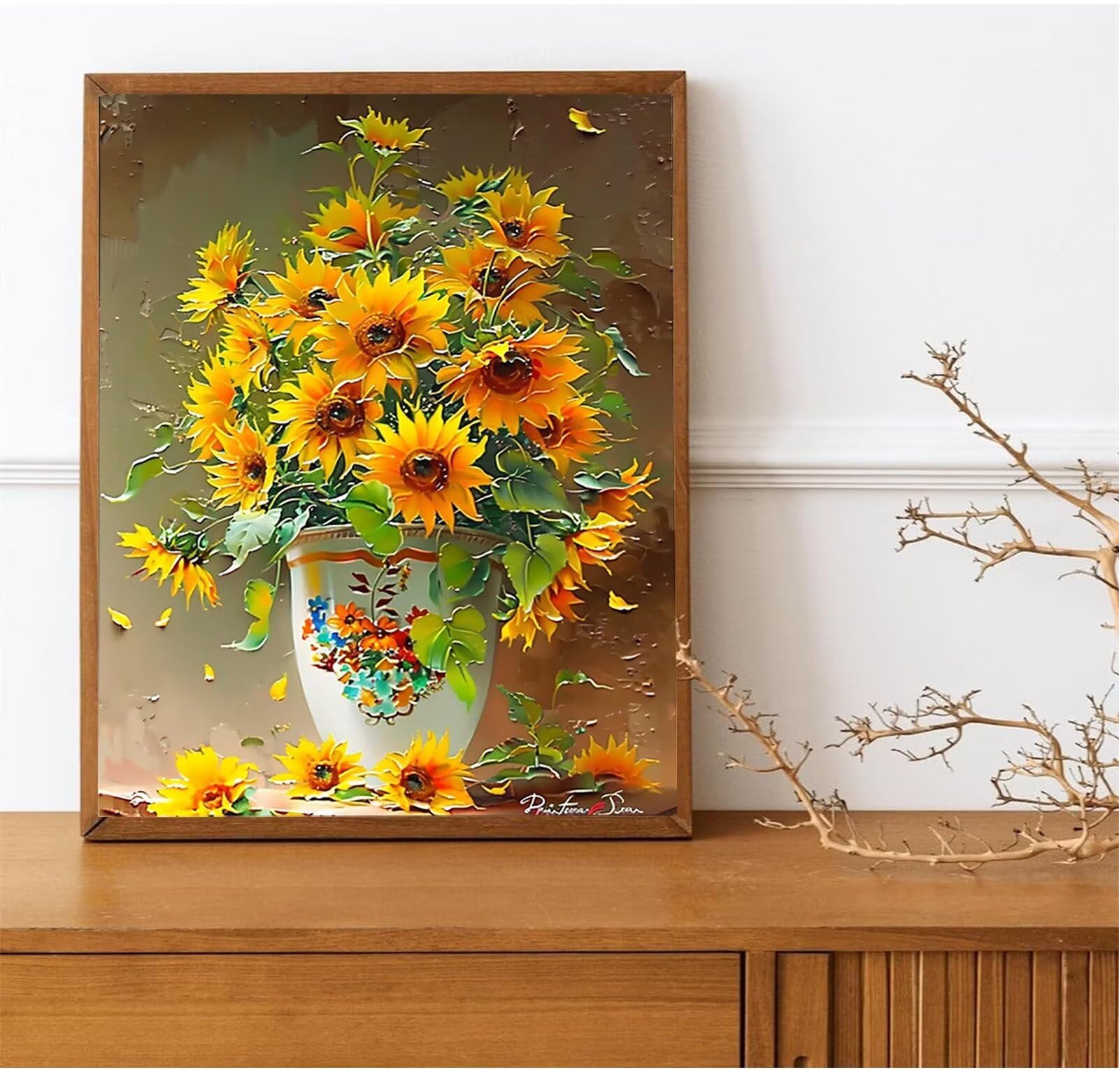 Peepezo Malen Nach Zahlen für Kinder, Erwachsene und Anfänger, DIY Sonnenblumen Malen Nach Zahlen für Mädchen und Jungen, Vase Zentimeter, Ohne Rahmen - Kinder ab 6 Jahren 60x80cm (mit Rahmen)