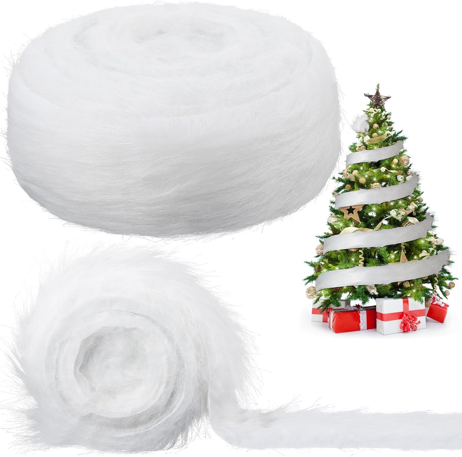 PEOVLVN Christmas Faux Fur Ribbon White Faux Fur Trim Plush