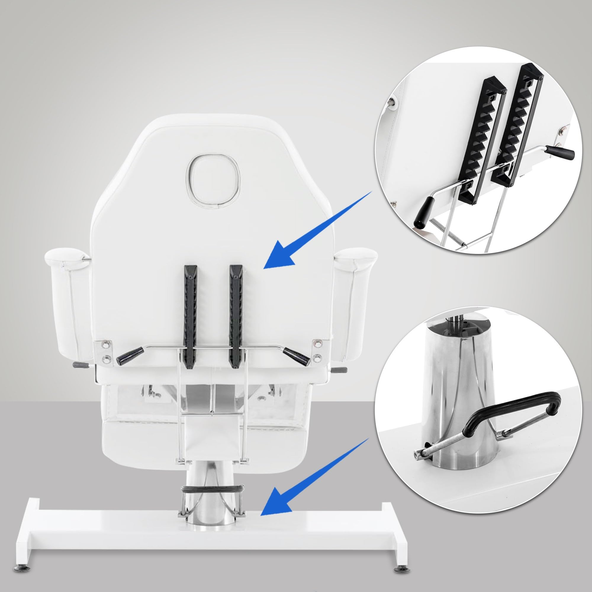 CLP Fauteuil De Massage Hydraulique Split V2 en Similicuir I Hauteur Réglable en Continue Accoudoirs Réglables Chaise Cosmétique Multifonction, Couleur:Blanc
