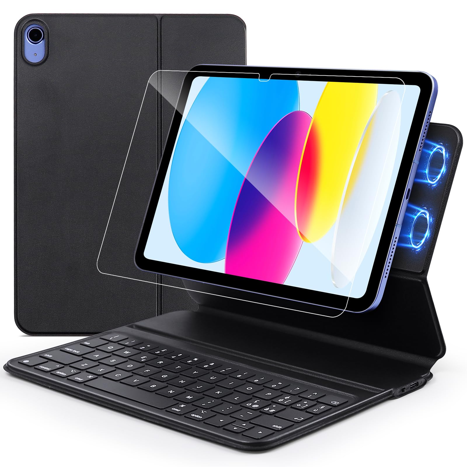 Custodia con Tastiera per iPad 10a Generazione 10.9" 2022/iPad A16 11a Generazione 11" 2025,Custodia Ultra Sottile per iPad 10a/11a Generazione con Tastiera Bluetooth Magnetica Italiana QWERTY, Nero