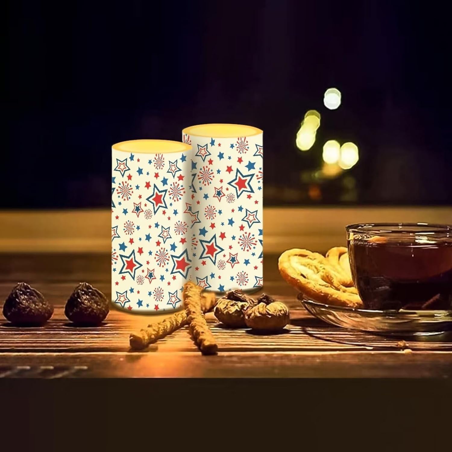 American Flag Set of 2 Flameless Candles Battery Powered Pillar Candles with Timer Remote with Multicolor 4th of July Independence Memorial Day Decor