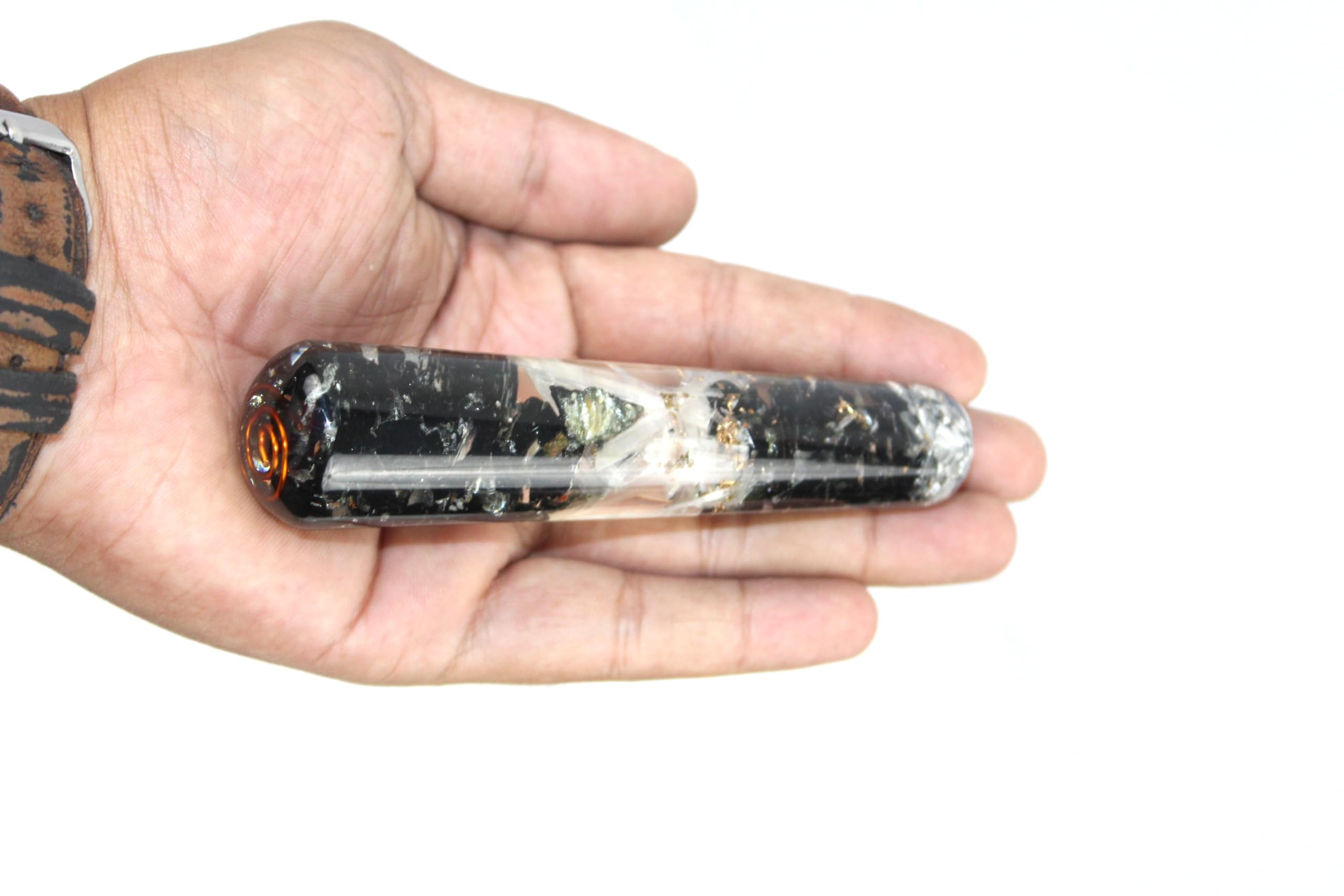 Prajet Energized Orgonite Smooth Massage Wand Stick Energetic Copper Chokurei Reiki Healing Genuine Crystal Divine (B.Tourmaline+ Selenite Smooth) - Image 2