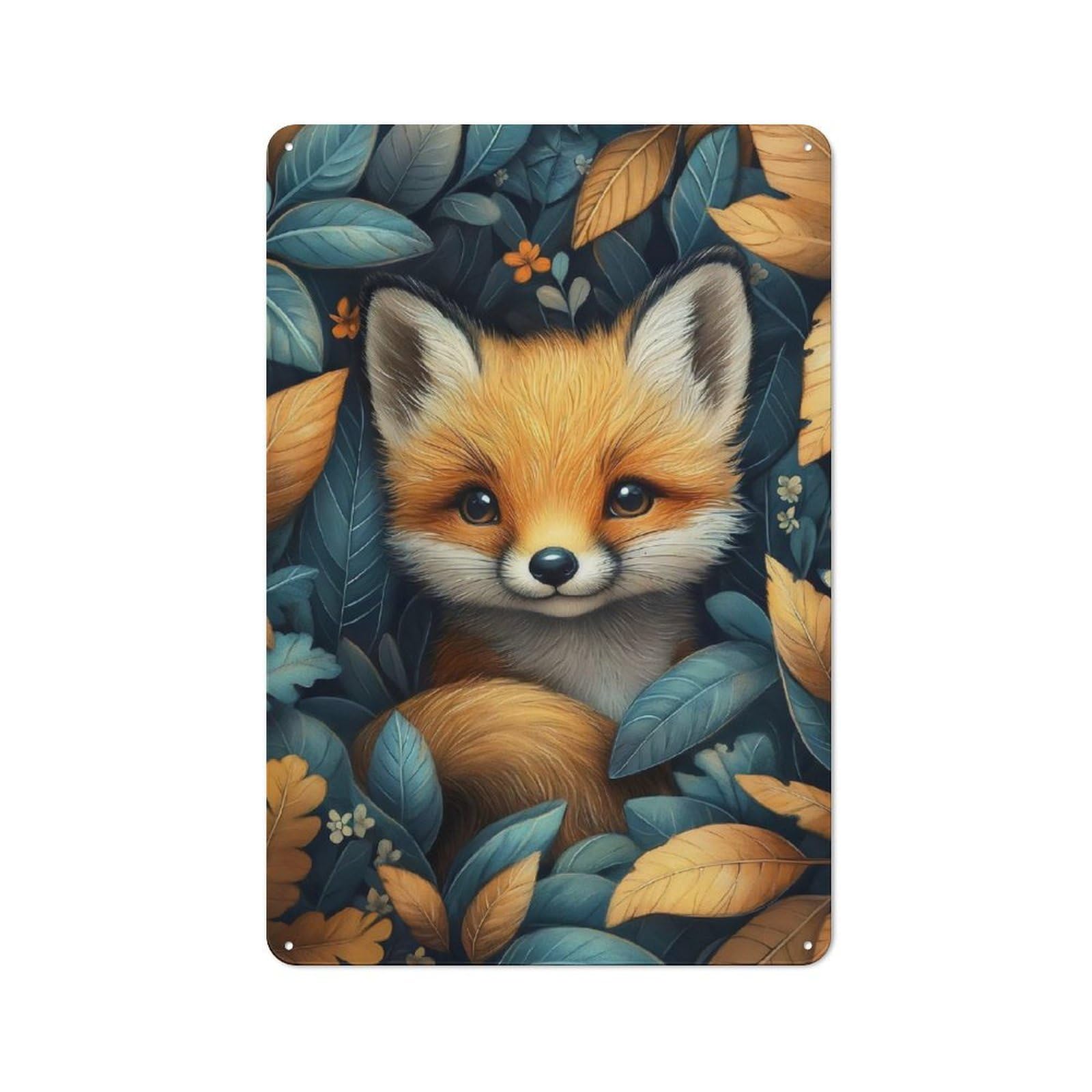 Junmoney Red Fox In Autumn Leaves Classic Metal Sign 30X20cm Featuring Bar Wall Plaque For Diner, Restaurant, Shed Or Kitchen