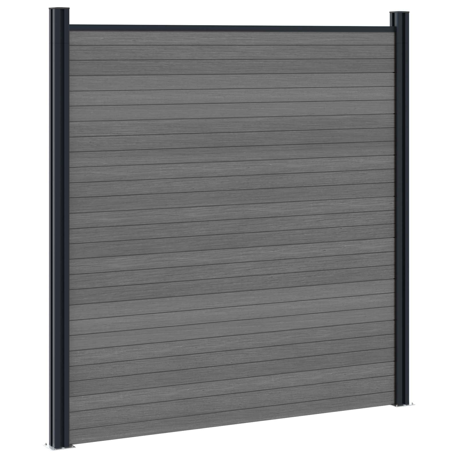 Panneau de clôture WPC et aluminium gris 180 x 186 cm résistant aux intempéries avec poteaux en acier, système modulaire rigide pour jardin terrasse extérieur