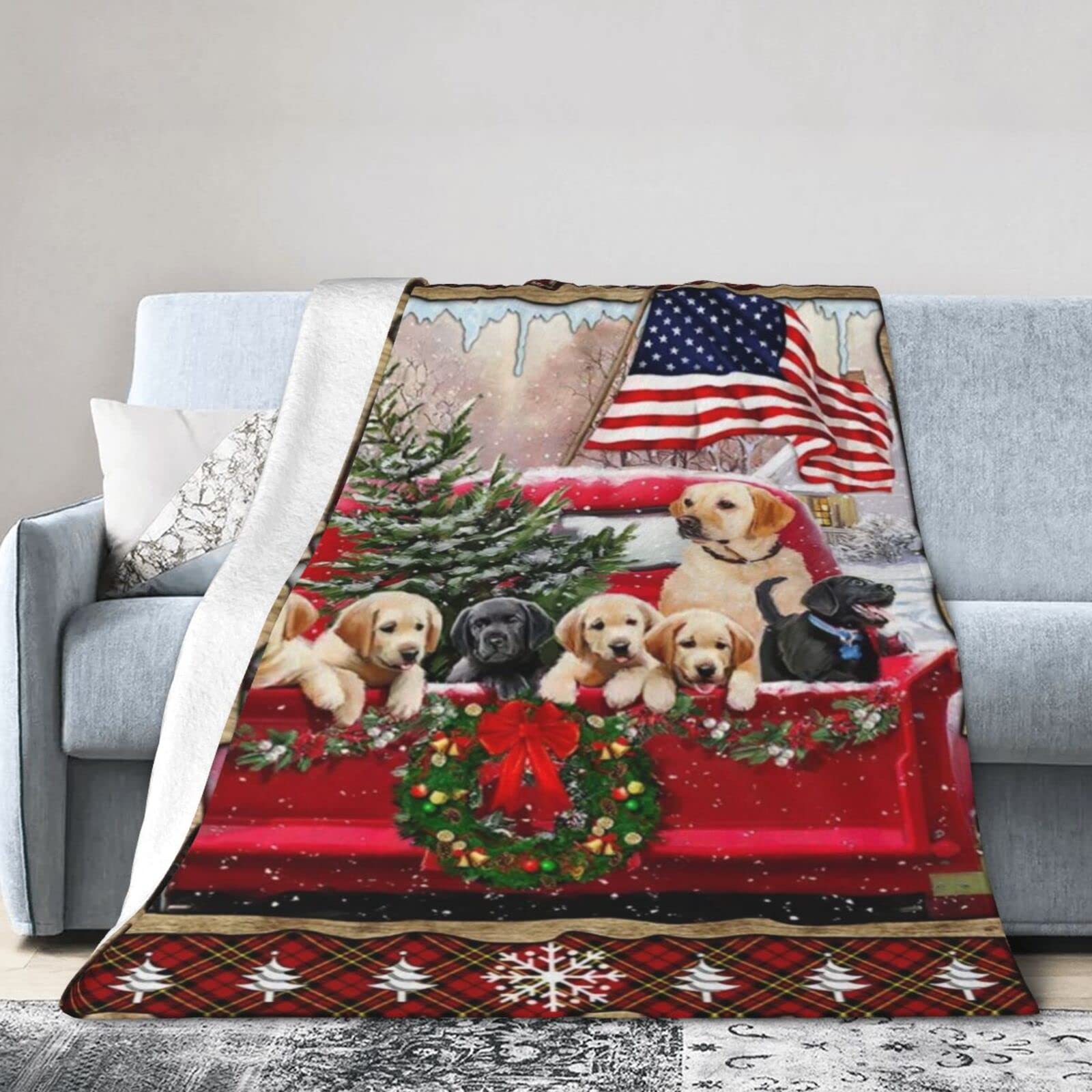 Lsjuee Christmas Flannel Fleece Blanket 80"X60" Golden Retriever Merry Christmas (2) Bed Throw Blanket Weighted Ultra-Soft Travel Winter Blankets for Mens Keep Warm