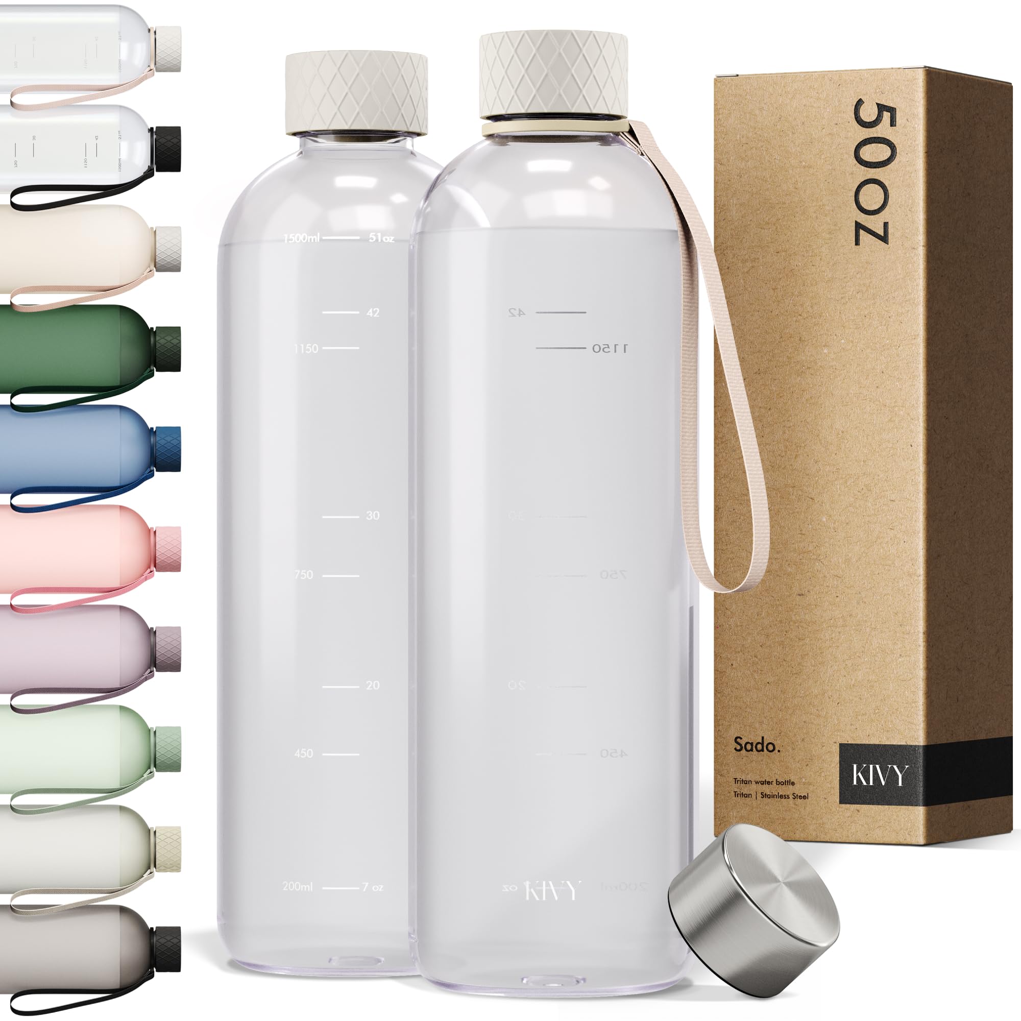 KIVY Large Water Bottle 50oz (Clear)