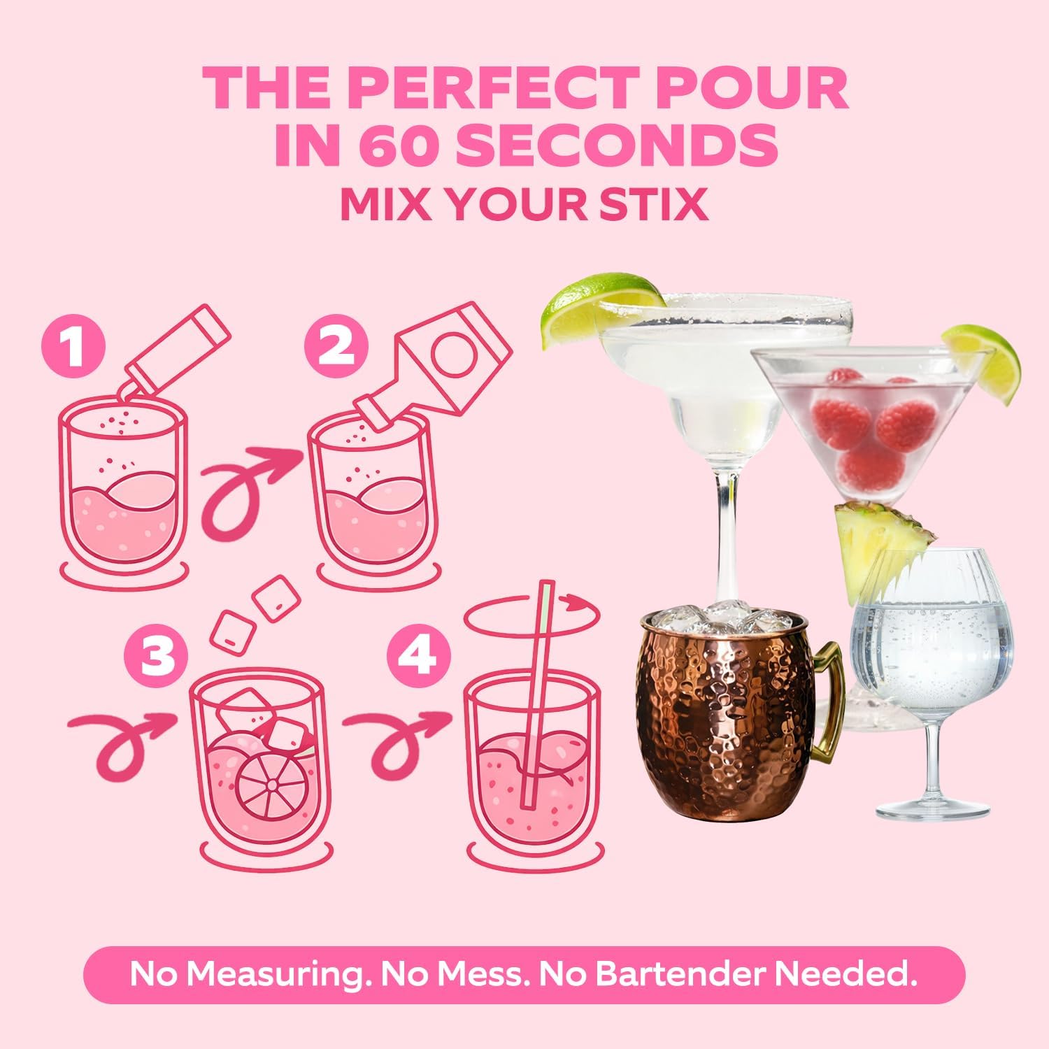 Cocktail Stix Zero Sugar Variety Pack - Cocktail & Mocktail Drink Mixer - Skinny Mixes - Water Flavoring Packets - Vegan - No Calories, No Carbs, No Sugar - Non-GMO - 20 Pack