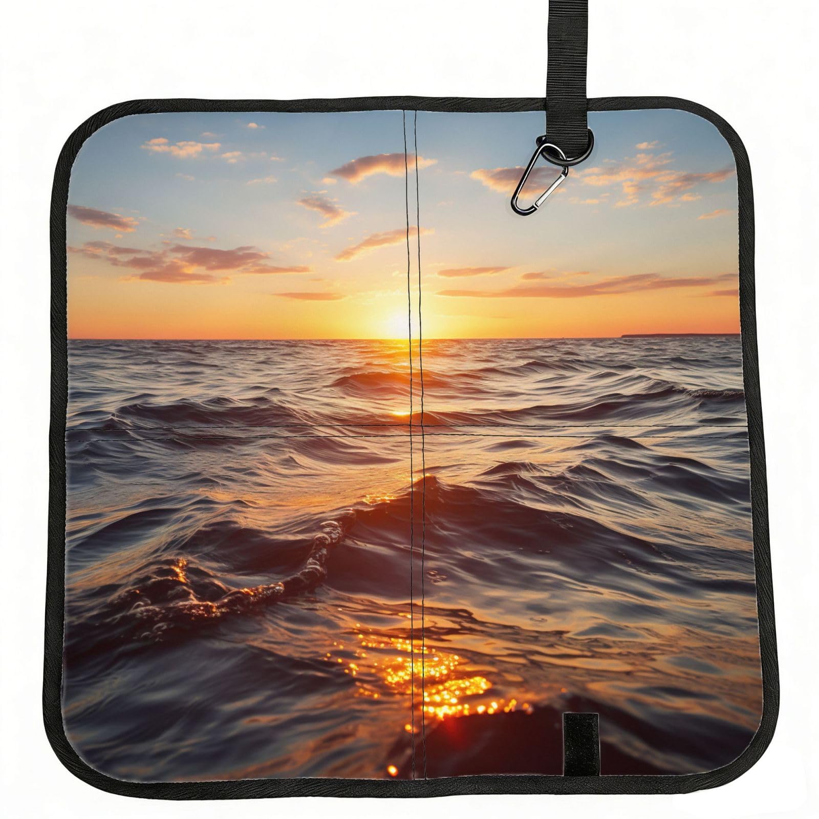 YGLHBDPBF Ocean Wave Sunset Print Camping seat cushion,Foldable Sitting Pads,Save Backpack Space for Hiking