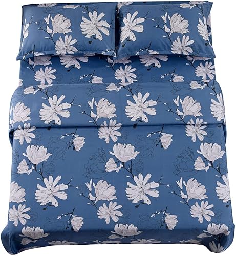 Miniatura 3 de HOOBUY Juego de sábanas de microfibra suave con estampado para todas las estaciones, 4 piezas, incluye sábana encimera con patrón floral, sábana