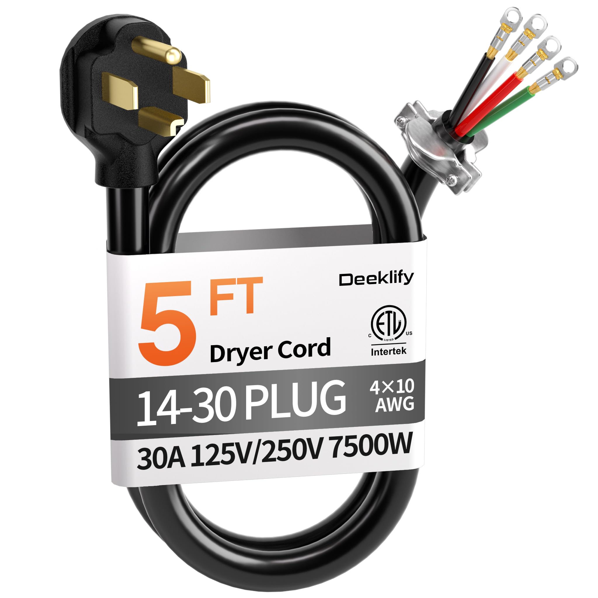 Deeklify 5FT 4 Prong Dryer Cord NEMA 14-30P