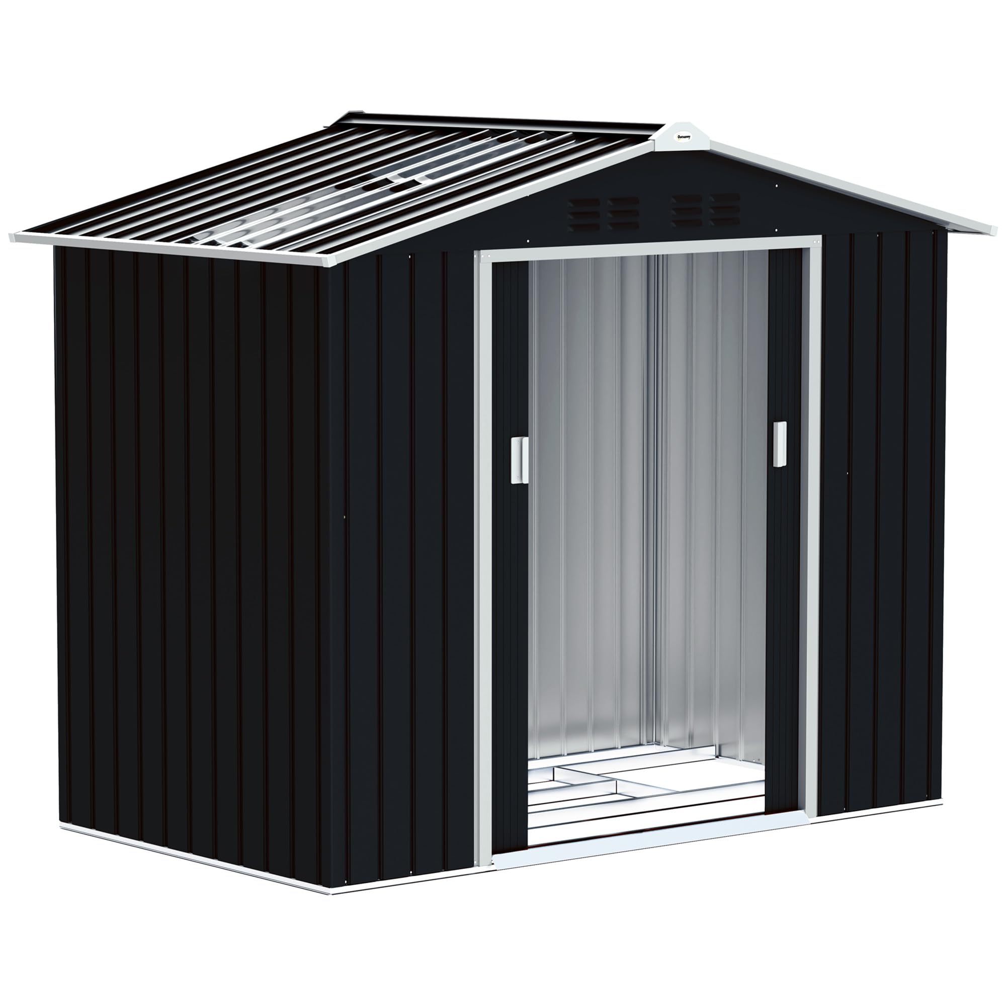 Outsunny Caseta de Jardín Exterior, 2,5 m² 213x130x185 cm, Cobertizo de Jardín Exterior Metálico con 2 Puertas Correderas, Base Refuerzo (Suelo NO Incluido) y 4 Ventanas, Verde Oscuro — view 14