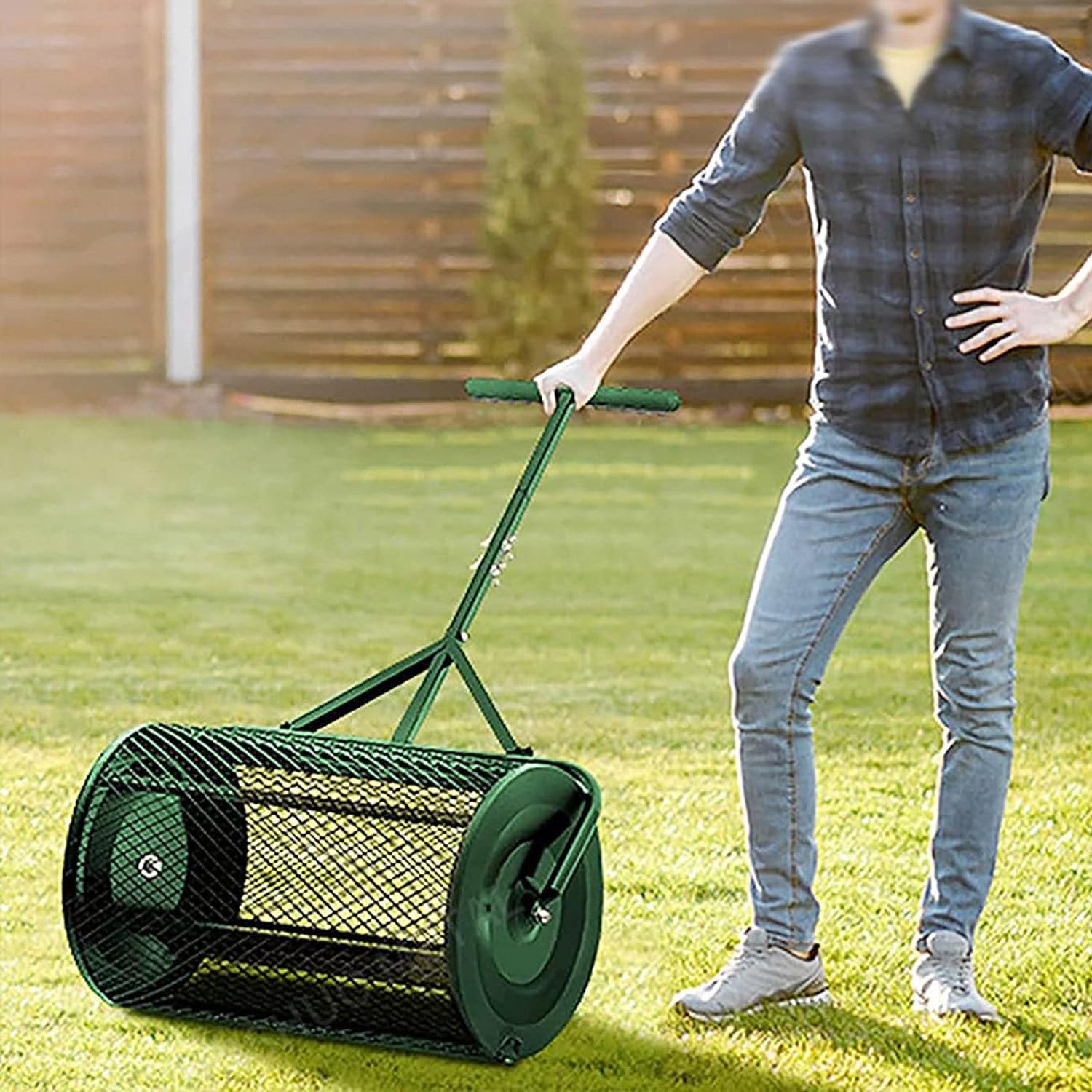 Spandiconcime per prato e giardino con fermagli laterali migliorati - Spandiconcime per torba e compost da 24" x 17" pollici - Spandiconcime a spinta con cestello in rete metallica resistente, verde