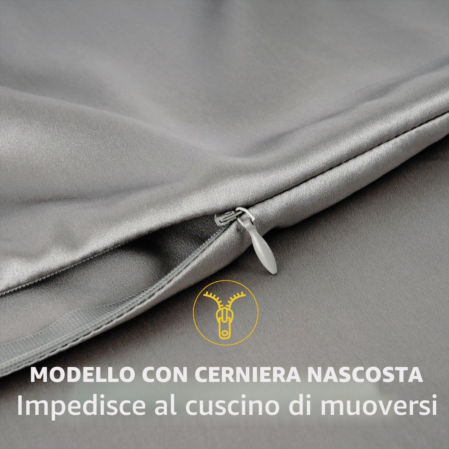 ZIMASILK Federa 100% Seta di gelso per capelli e pelle, Federa per cuscino in seta naturale da 19 momme, entrambi i lati sono realizzati in seta（1 pezzo, Grigio, 50x75cm)