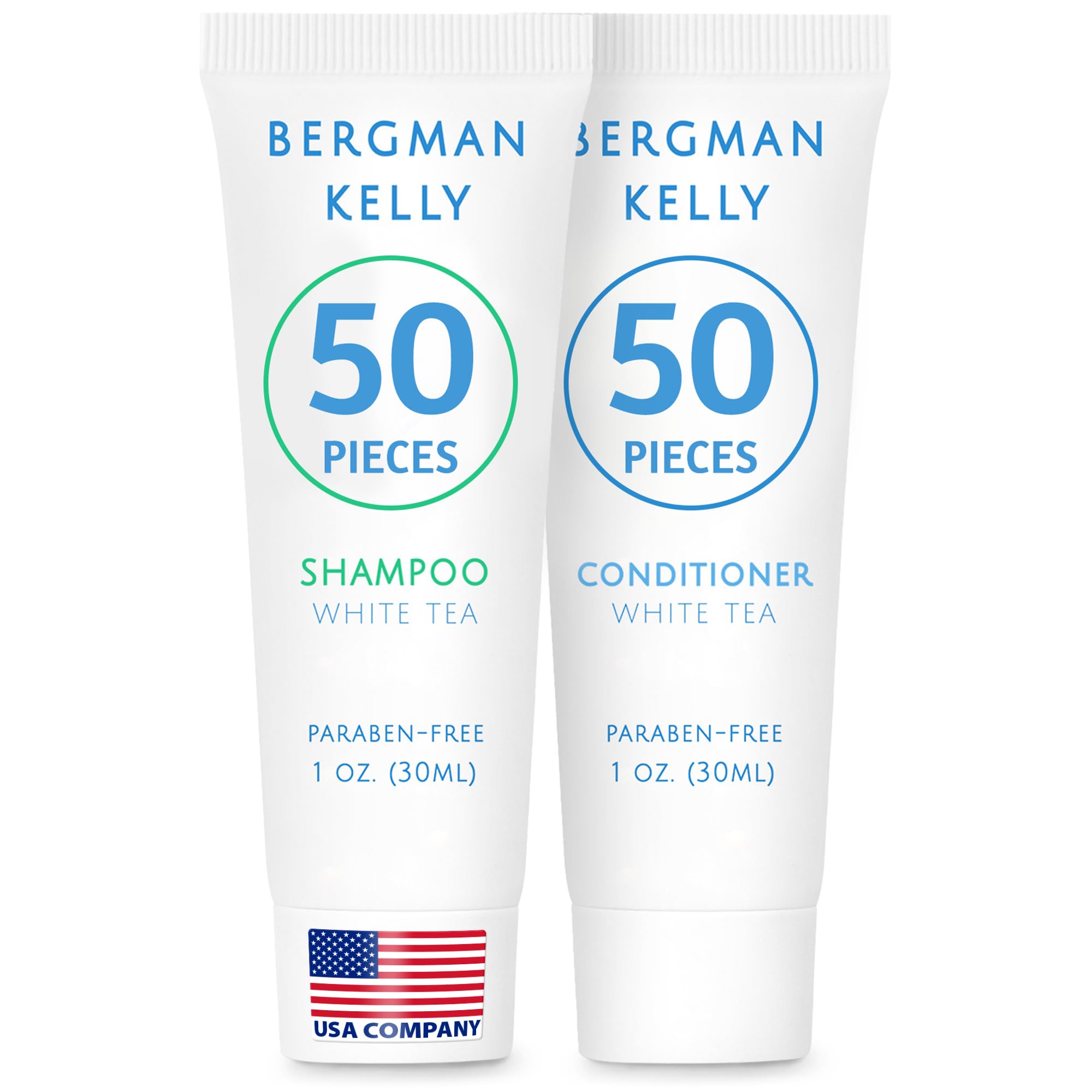 Bergman Kelly - Travel Shampoo and Conditioner Set - 1 fl oz, 100 Pieces, White Tea - Delight Your Guests with Revitalizing and Refreshing Hotel Toiletries and Guest Hospitality in Bulk