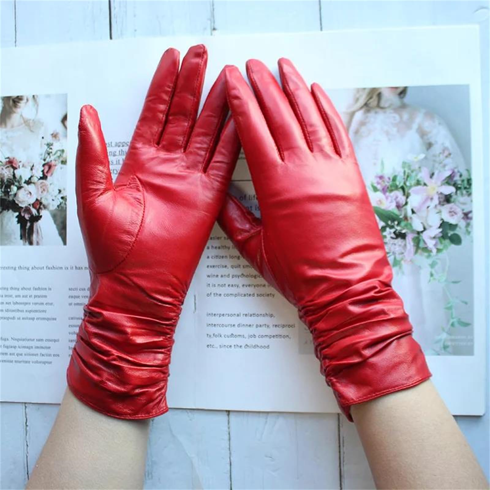 Guantes largos de piel de oveja auténtica para mujer, longitud de ópera, guantes de invierno con forro polar cálido para conducir o motocicleta