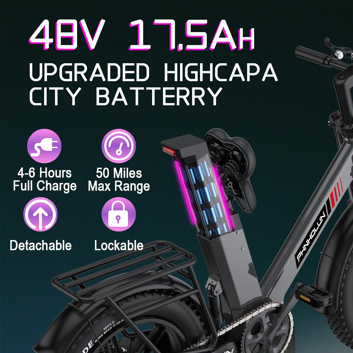 C6 Vélo électrique pour Les Adultes Adolescents 16+ Moto électrique Rapide Ebike Fat Tire avec Batterie 48V 17.5AH EBike Range of 40MI Mountain