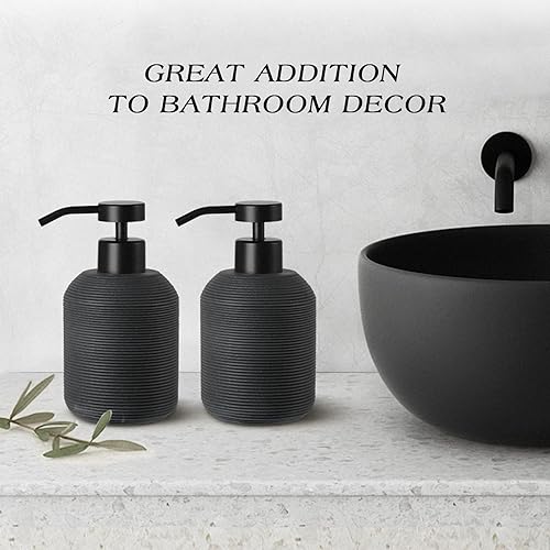 Miniatura 5 de Dispensador de jabón de manos negro, dispensador de jabón negro mate para baño, paquete de 2, dispensador de jabón y loción de resina de 12 onzas