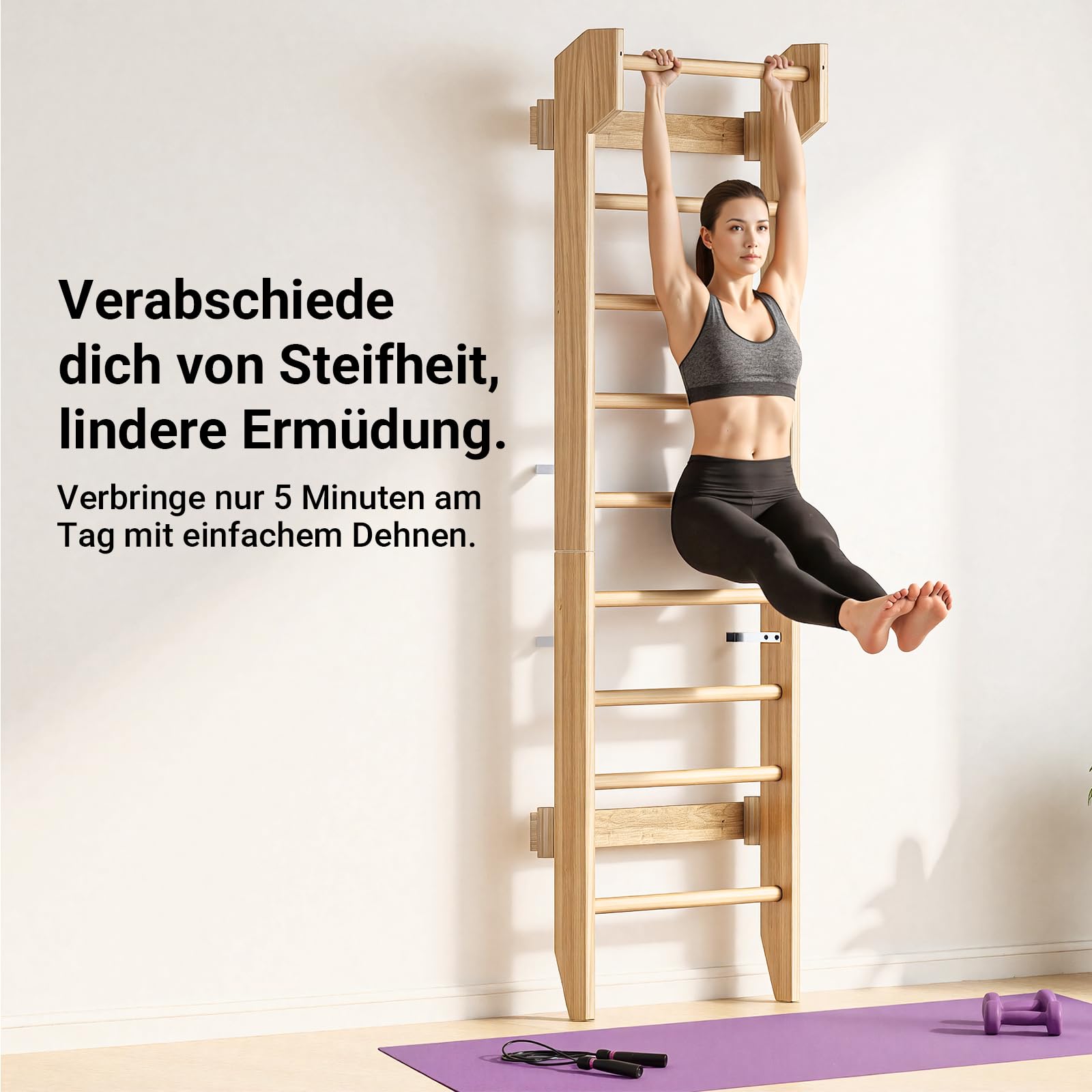 COSYLAND Sprossenwand aus Holz mit Klimmzugstange, Indoor Kletterwand für Kinder & Erwachsene, Turnwand für Kinderzimmer & Fitness, Türrahmen-Montage, Wall Bars