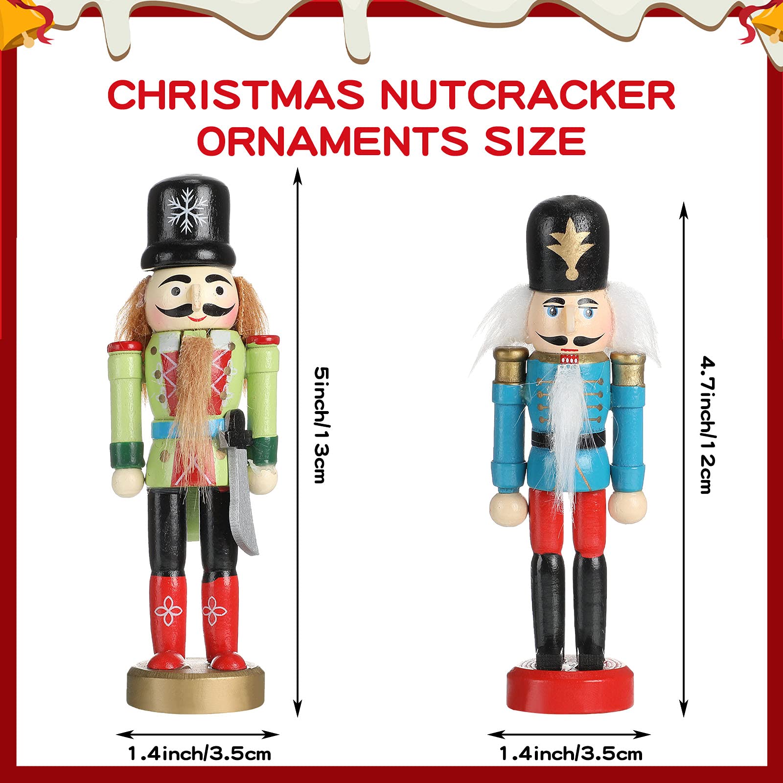 4 Stück Weihnachten Nussknacker Holz Figuren - 12cm Weihnachtsbaum Deko Rot/grün