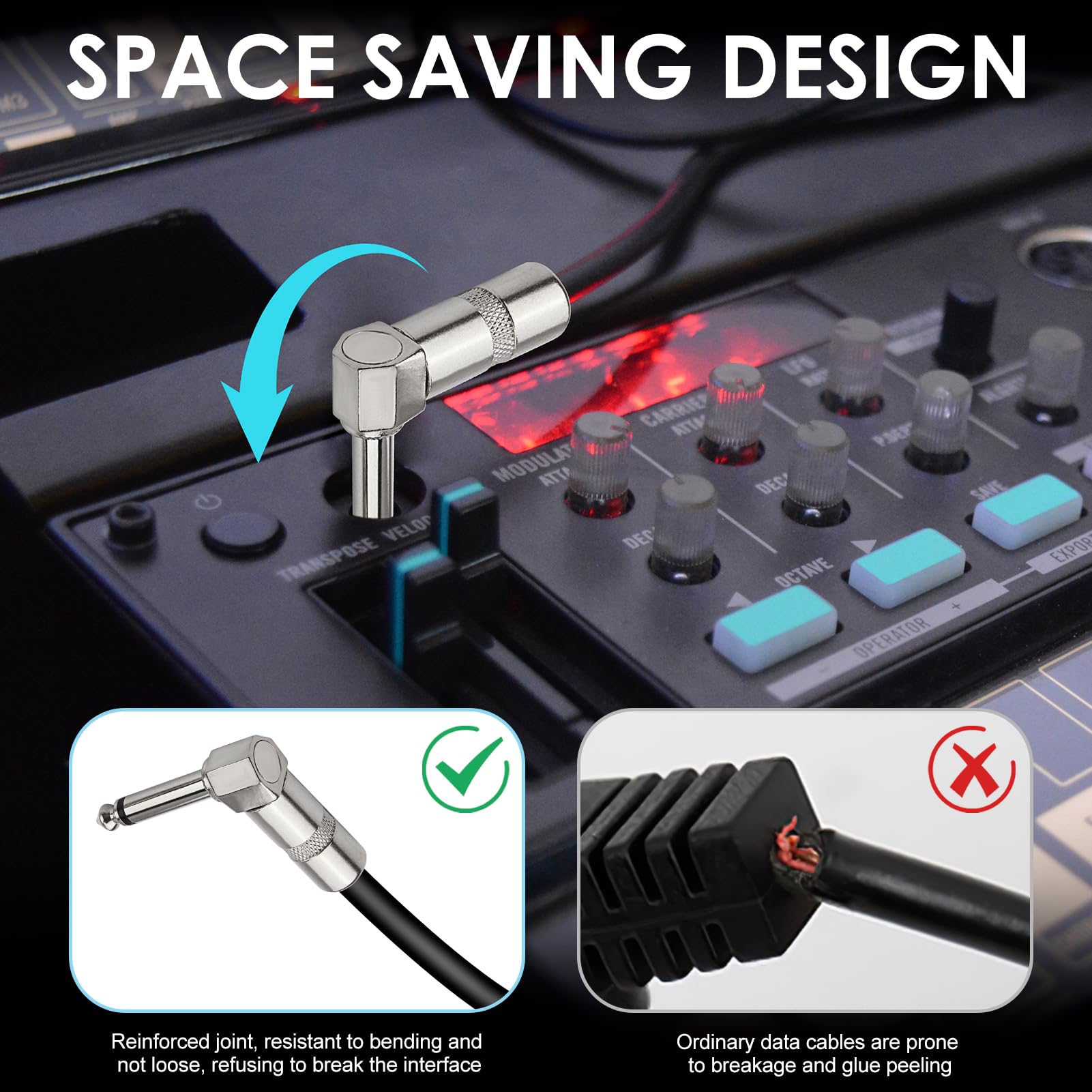 Right Angle 6.35 Audio Plug 5Pcs 6.3mm for Speaker Guitar Bass AMP Microphone Cables DIY 1/4inch 90 Degree 6.5 TS Mono Jack Connector Heavy Duty TRS Type L Instrument Adapters for Mixers Equalizers - Image 2