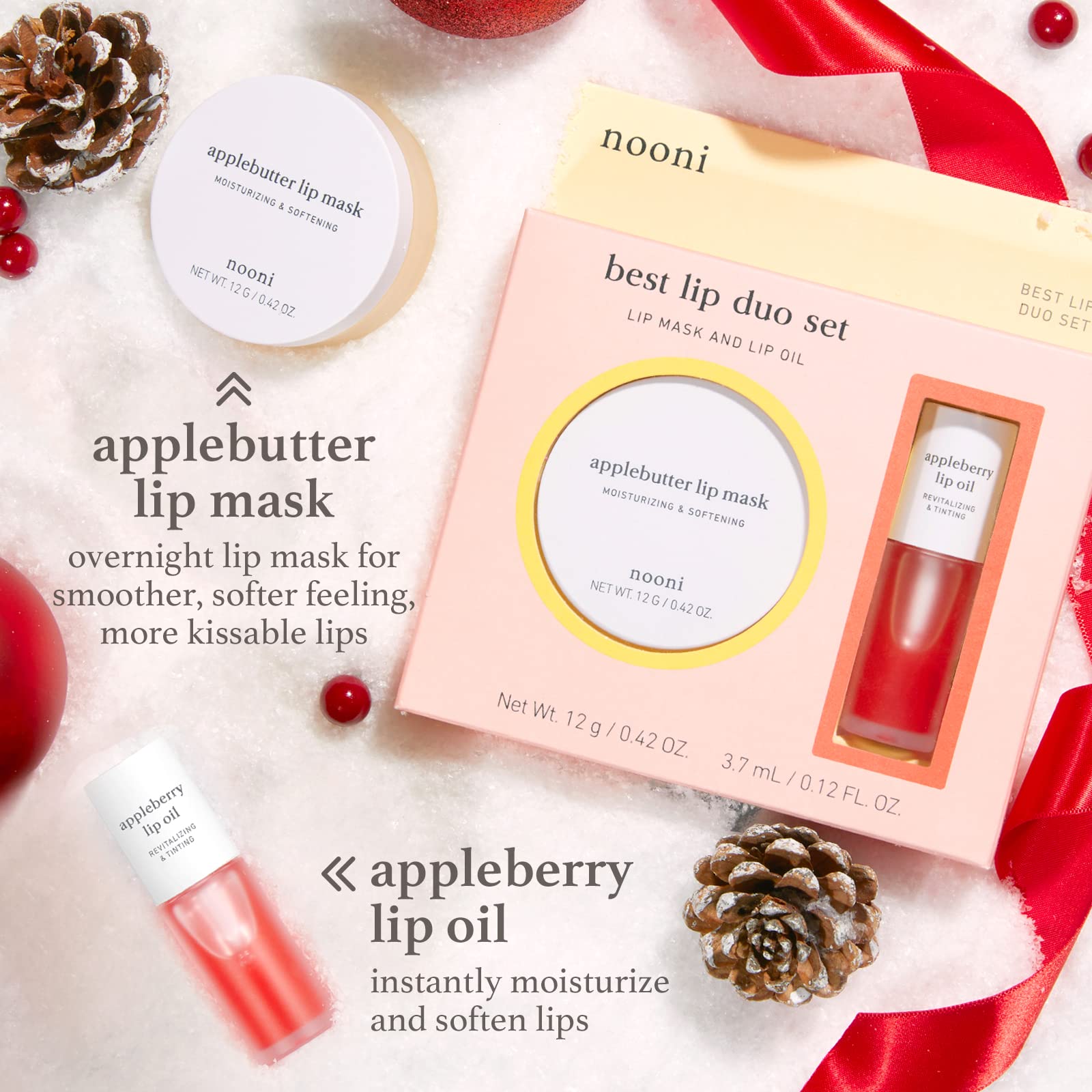 Korean Vegan Best Lip Duo | Juego de máscara de labios Applebutter y aceite labial Appleberry | con manteca de karité, aceite de semilla de manzana y vitaminas, máscara de labios durante la 2