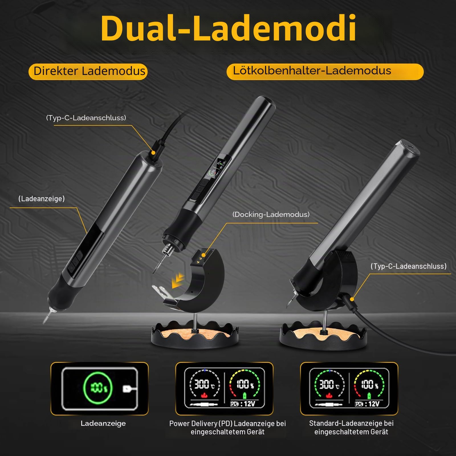 diymore Lötkolben Set, Akku Lötkolben mit LED-Anzeige, 2-5S Schnelle Heizung 180-480℃ Einstellbarer Temperatur, Auto Schlaf C210 Tipps, Akku Lötkolben Set für Präzisionsreparatur