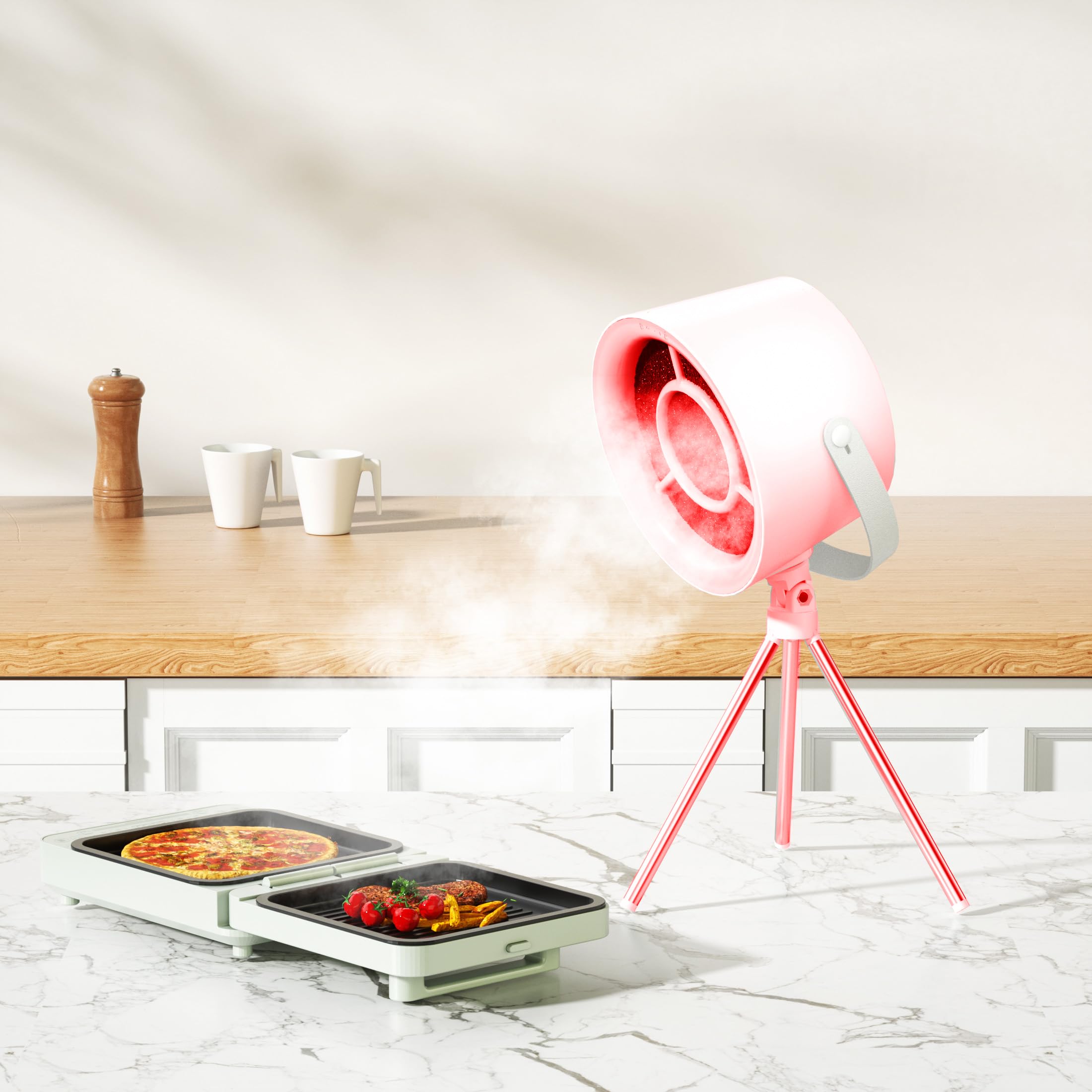 Tragbare Abzugshaube, Dunstabzugshaube mit austauschbarem Filter, Desktop-Abzugshaube mit 3-Gang-Abluftventilator, Küchenentlüftung für BBQ, Kochen, Hot Pot (PW)
