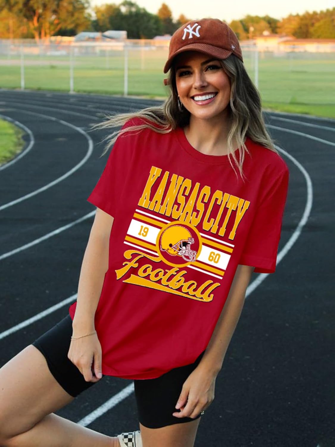 Football Shirts for Women Football Team Fan Tshirts Game Day Outfits Oversized Football Helmet Graphic Apparel - Image 5