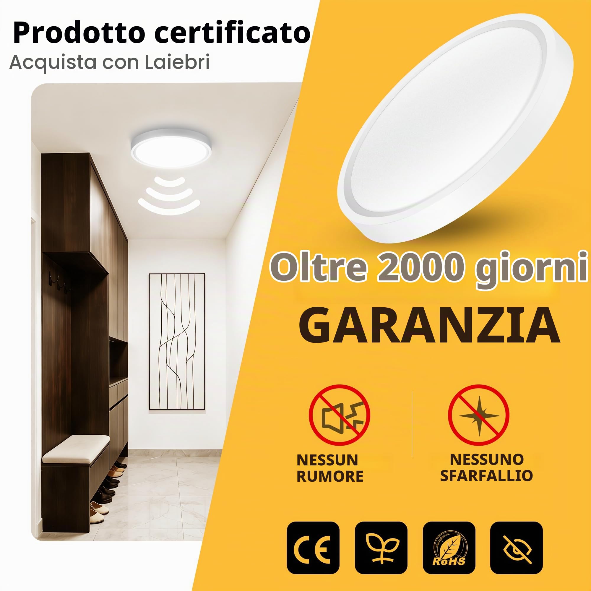 2 pack LED Plafoniera ultrasottile con sensore di movimento, ideale per corridoi, scale, cucine, balconi o ripostigli. Luce bianca neutra 4000K, Ø 230 x 22 mm