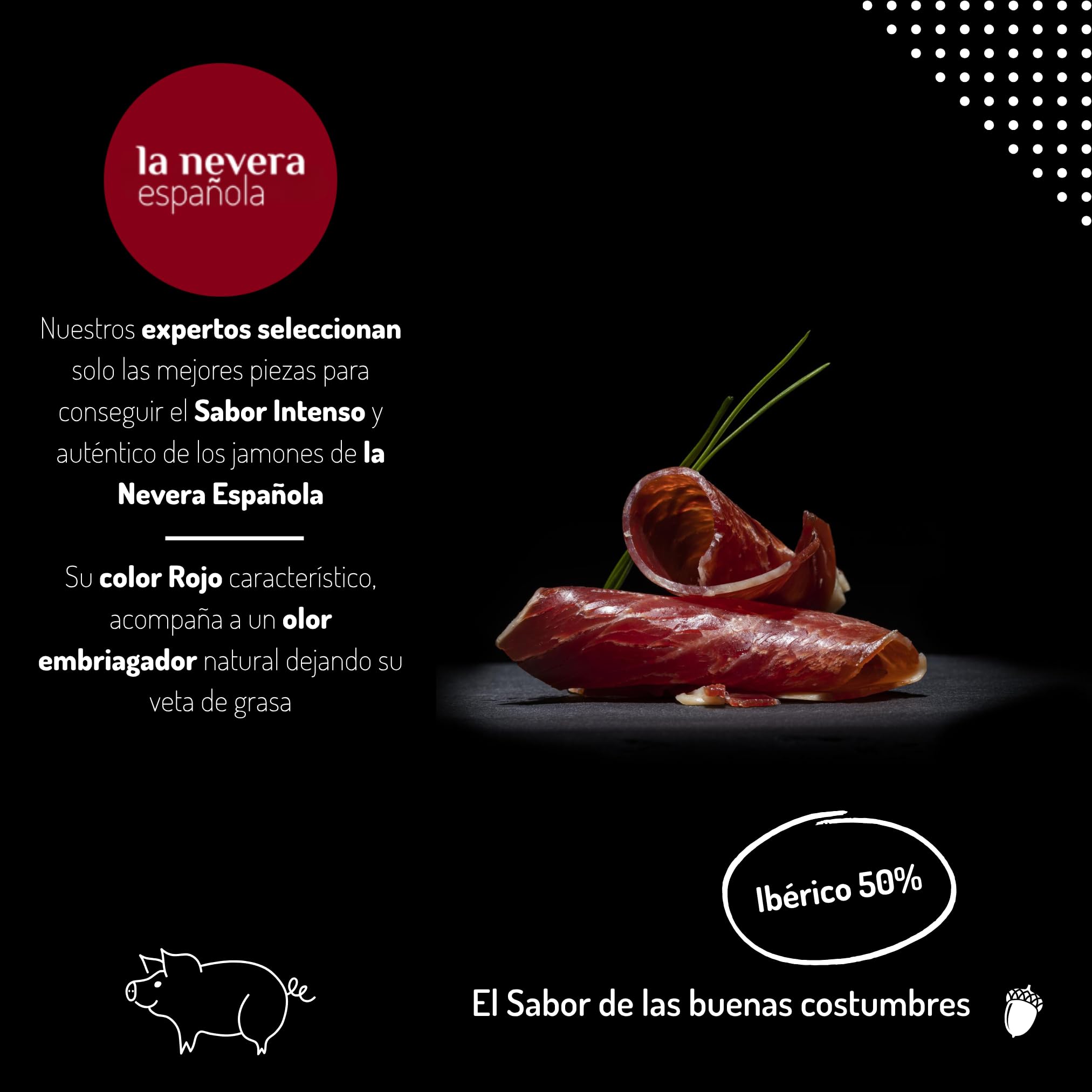 La Nevera Española - Lote Ibérico de Jamón Oro Puro, Chorizo, Lomo, Salchichón y 2 Cuñas de Queso de Oveja - Productos Nacionales - Delantal de Regalo