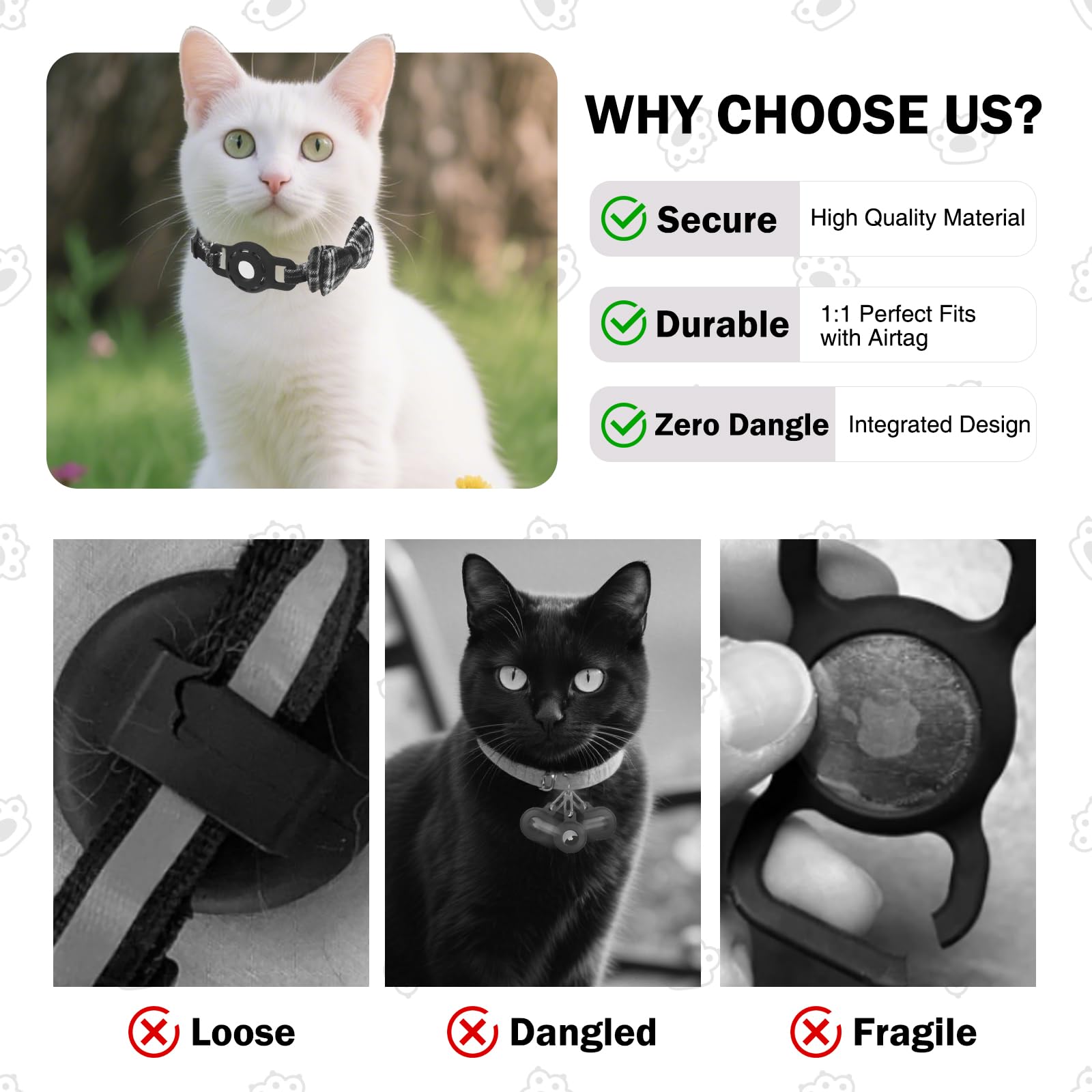 Collar de gato Airtag con campanas y pajarita, bonita banda elástica de seguridad ajustable, collares para mascotas con soporte impermeable para Airtag, collares de gato con rastreador GPS