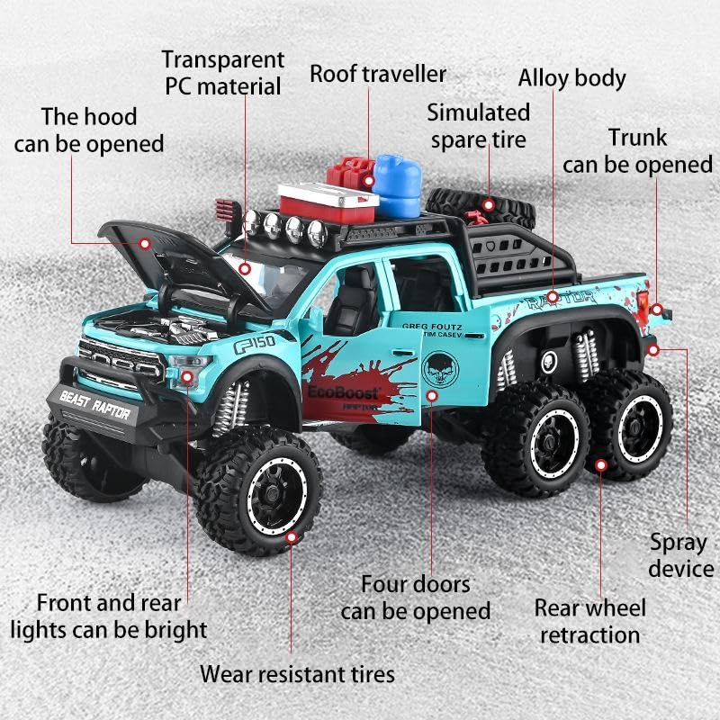 Image of Magicwand 1:28 Scale Die-Cast Raptor Smoke with Accesories【Large】【Box Packing】 with 6 Openable Doors,Pull Back Action,Lights,Music 【Random Color】【Pack of 1】