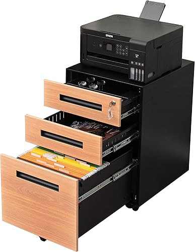 HomJoones Archivador móvil de 3 cajones con cerradura, archivador de almacenamiento de oficina para tamaño legalcarta, archivador de metal