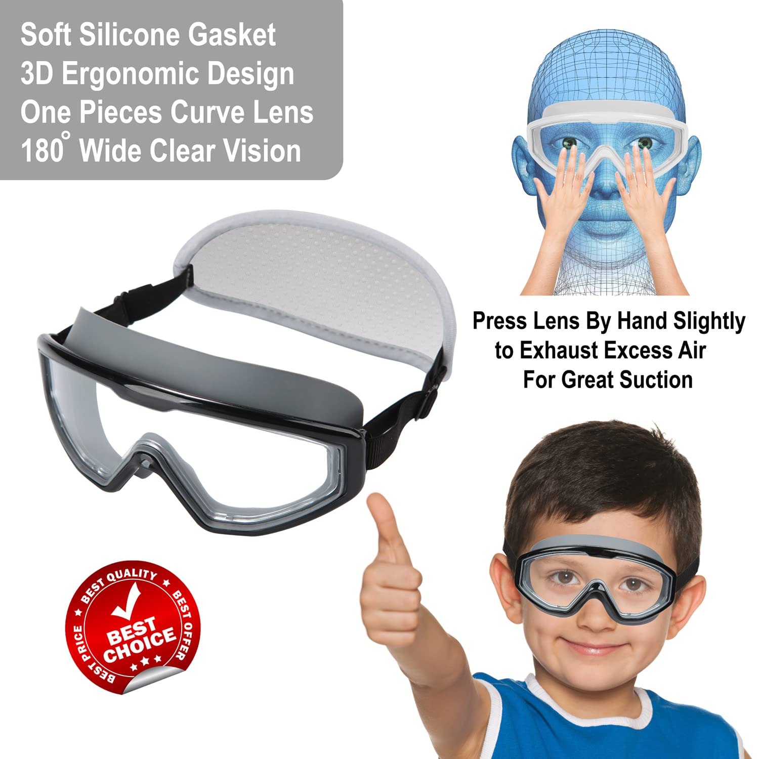 Schwimmbrille für Kinder im Alter von 4–7 Jahren, Kleinkindbrille, kein Ziehen der Haare, Stoffband, Schwimmmaske für Kinder, breites Kopfband