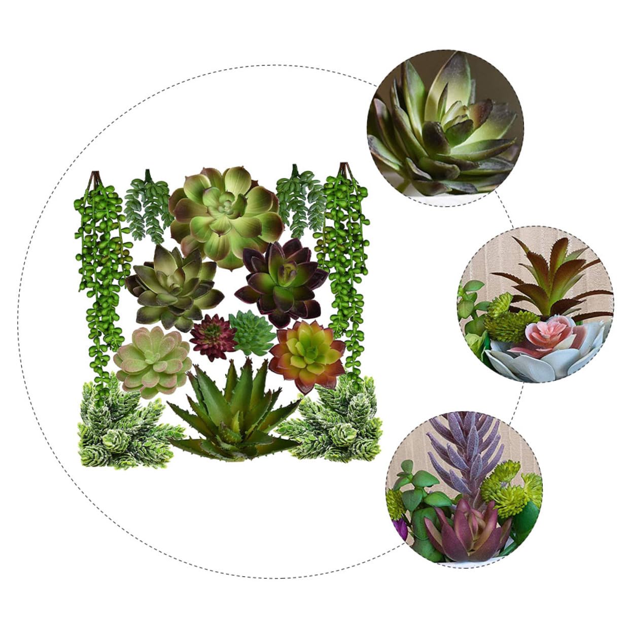 Healeved Succulentes Artificielles Décoratives 14 Pièces en PVC PE Vertes