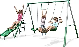Sportspower Amazon Exclusive My First Metal Outdoor Kids Swing Set with Slide, Green/White