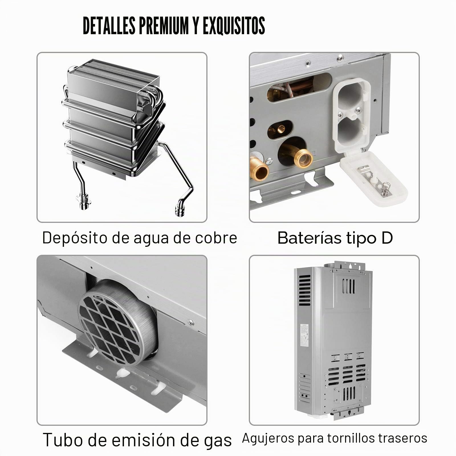 Calentador de agua de gas, 6LPM, calentador de agua instantáneo con gas, camping, GLP, propano, butano, 12 kW, acero inoxidable, presión de agua ultra baja, adecuado para la familia, autocaravanas