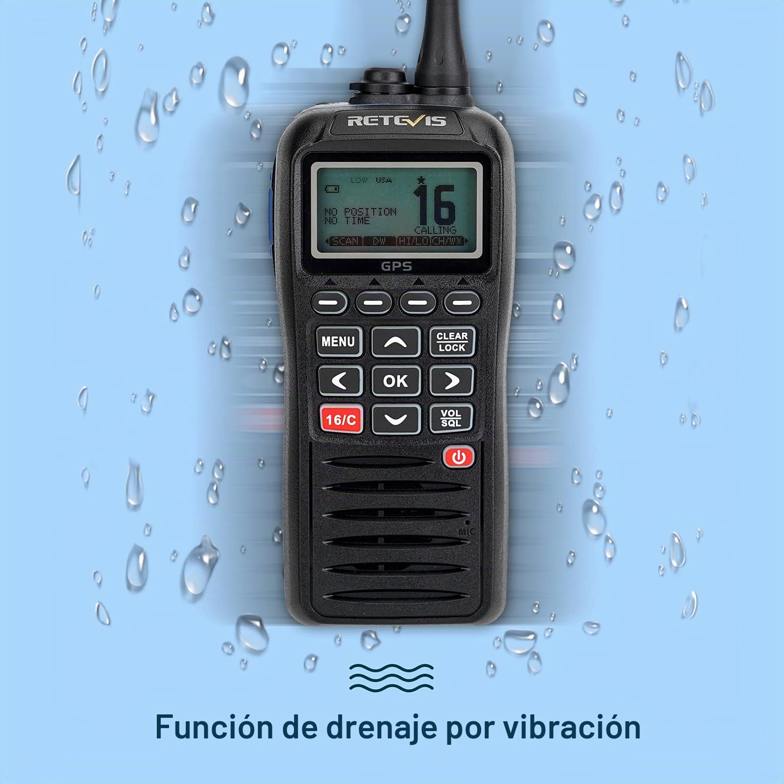 Retevis RM40 Radio VHF Portátil Marina GPS, IP67 Impermeable Marine Radio | IP67 Impermeable, Profesional DSC, Bidireccional Flotante, Transceptor para Rescate, Guardacostas (Negro, 1 Pieza)