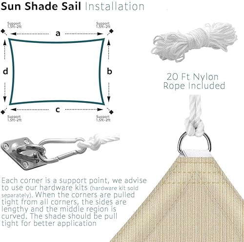 Miniatura 5 de Toldo rectangular de polietileno de alta densidad de 14 x 14 pies, para patio, pérgola, bloquea el 95% de resistencia a los rayos UV (beige)