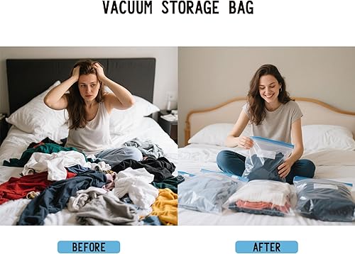 Miniatura 4 de Juego de bolsas de almacenamiento de compresión al vacío con etiquetas de bomba manual y bolsas de viaje para bolígrafo, bolsas de almacenamiento al