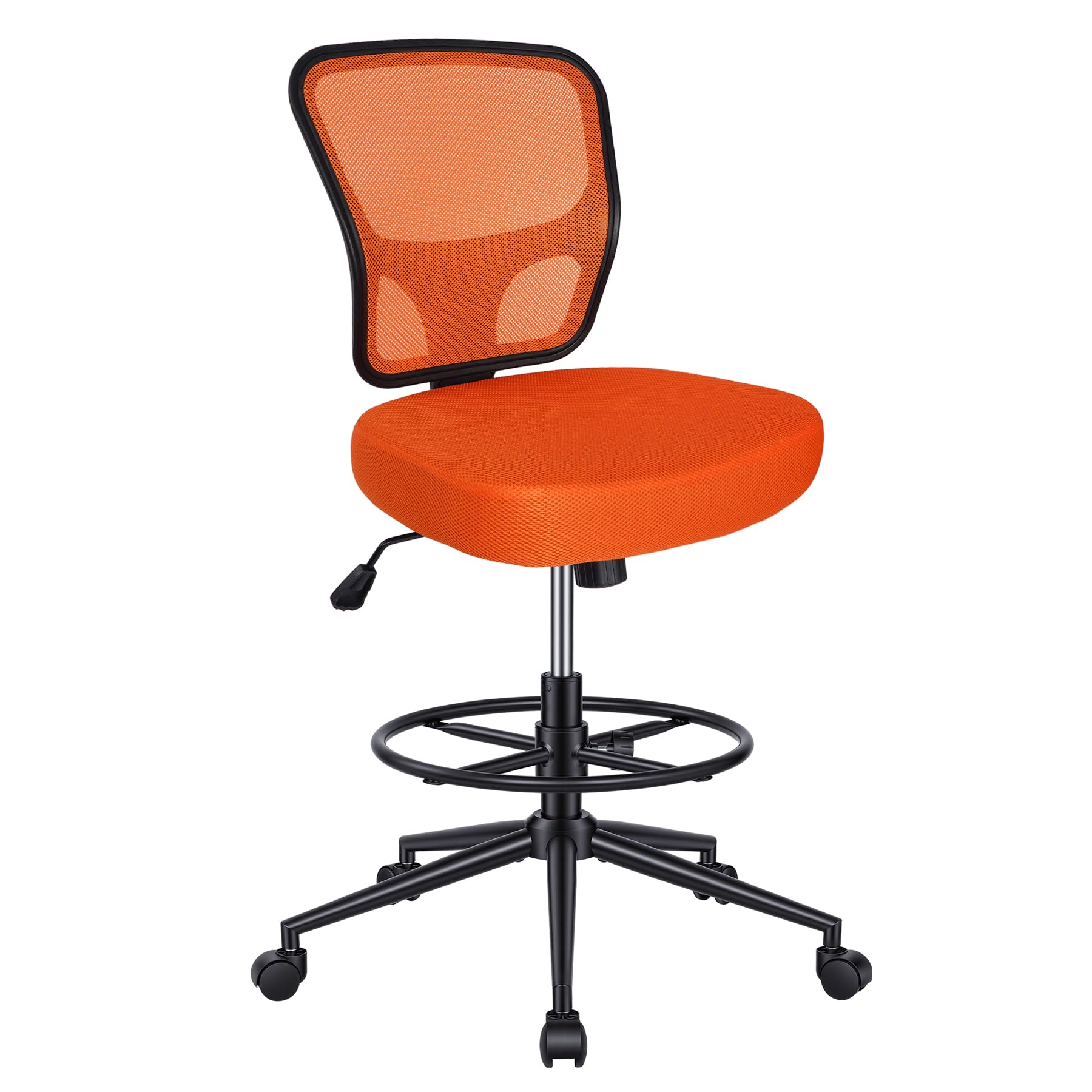 Armless Drafting Chair Tall Office Chair for Standing Desk - Adjustable Height Mesh Ergonomic Drafting Stool with Foot Ring & Wheels, Rolling Counter