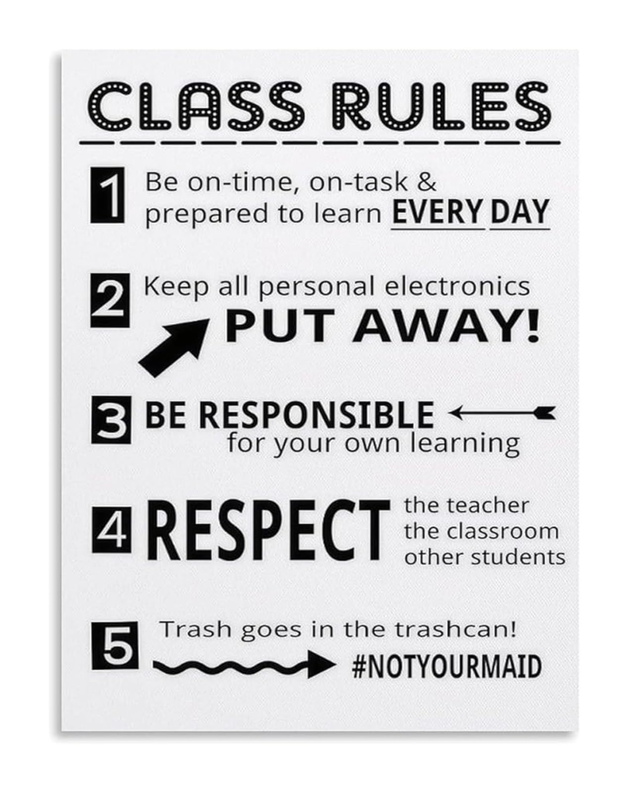 AUOQKQUT Middle School Classroom Rules Poster Class Expectations Wall-Art for Teacher Classroom Decor Behavior Management(Framed,12x18inch(30x45cm))